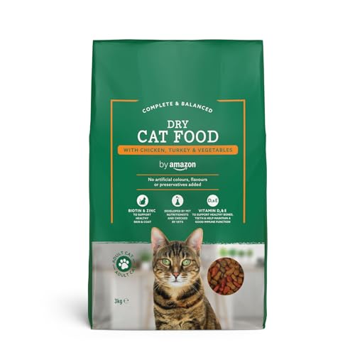 by Amazon Adult Dry Cat Food with Chicken, Turkey & Vegetables - 3kg