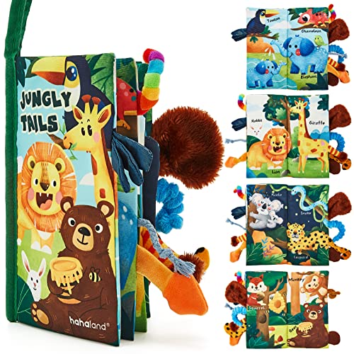 hahaland Soft Book for Newborns 0-3 6 Months - Jungle Tails Sensory Book with 10 Textures