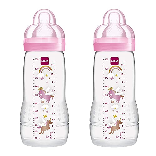 MAM Easy Active Baby Bottles - 330ml, Fast Flow Teat, Assorted Colors, 2-Pack