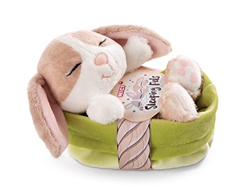 NICI Sleeping Pets Cappuccino Rabbit in Green Basket 12cm Plush Toy