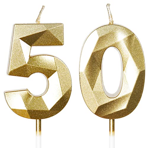 Yiran Number 50 Birthday Candles - Gold