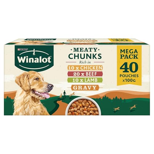 WINALOT Meaty Pieces Mixed Selection in Gravy Wet Dog Food Pouches 40x100g