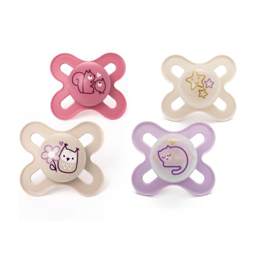 MAM Original Start Pacifiers Day & Night, 0-2 Months, 4-Pack - Pink (Various Designs)